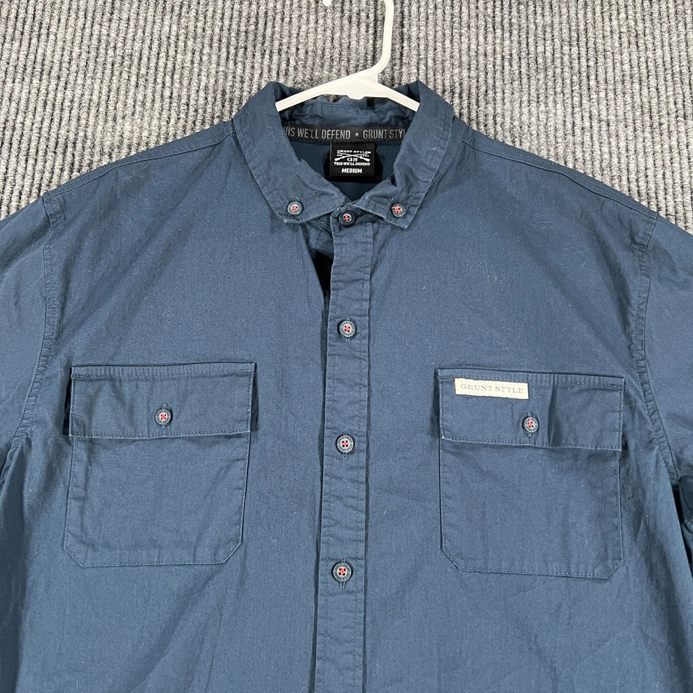 Grunt Style Shirt Youth Boys Medium Blue Short Sleeve Button‎ Down Casual USA